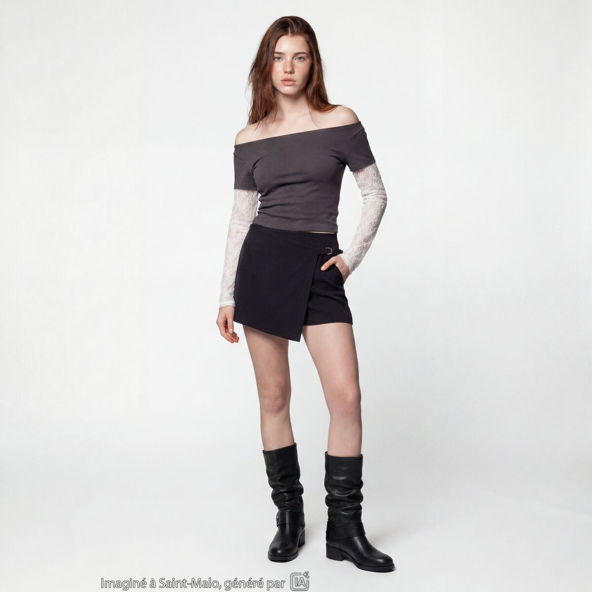 Jupe-short taille haute avec ceinture noir