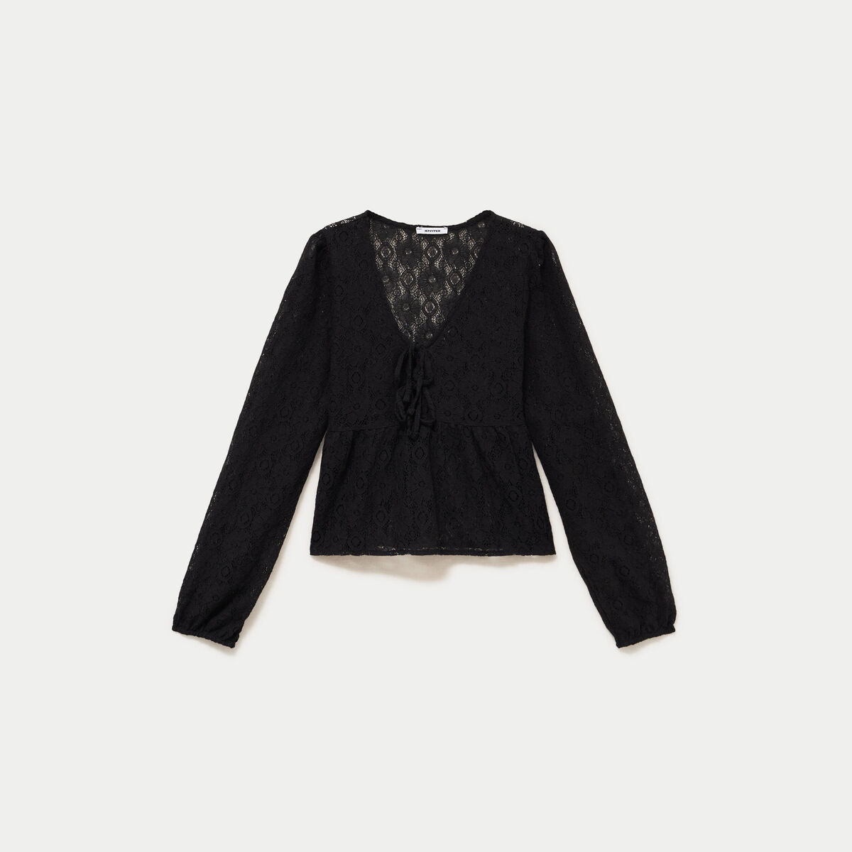 Chemise cintr&eacute;e dentelle col en V noir