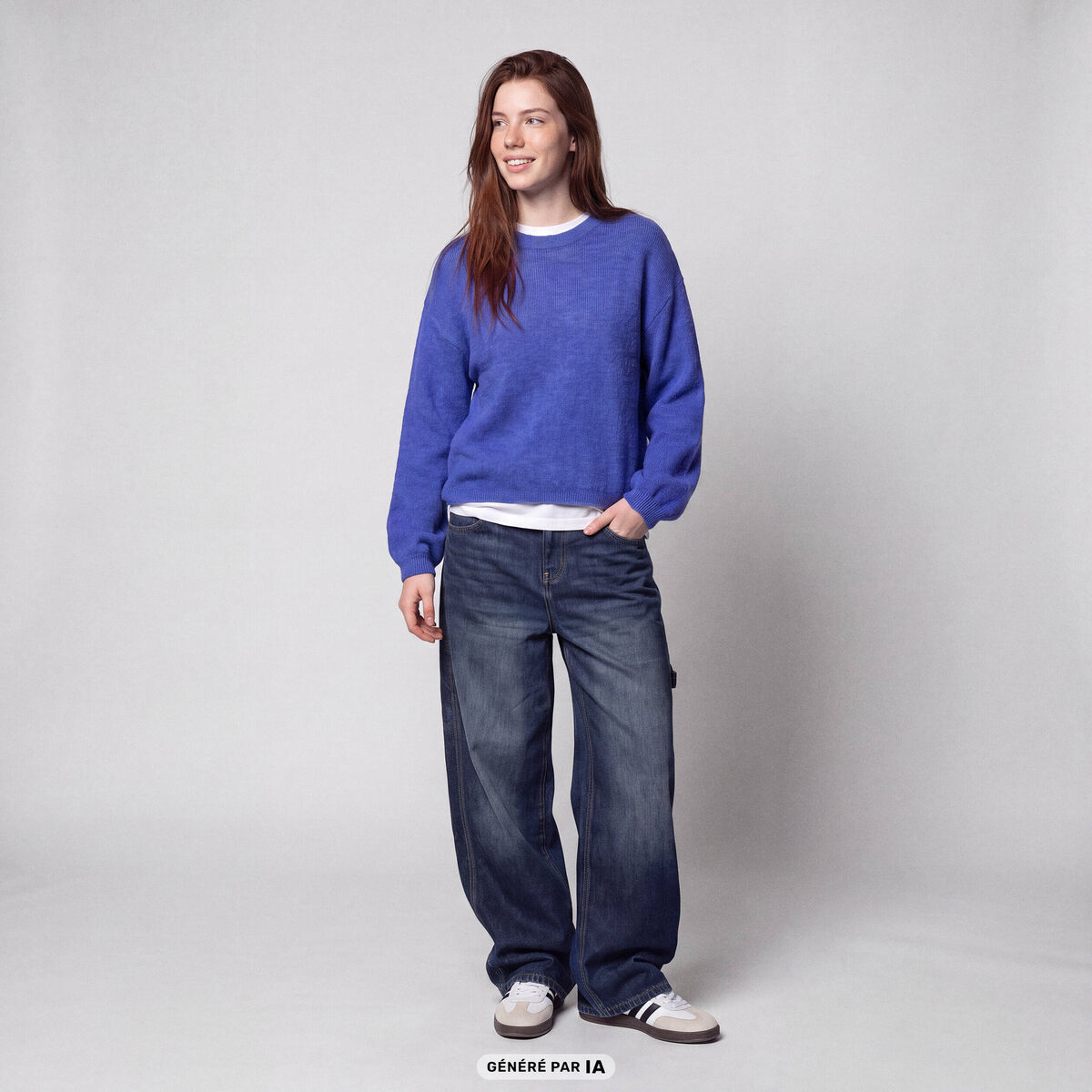 Pull oversize col rond manches longues bleu electrique