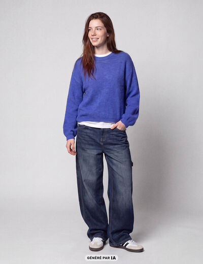 Pull oversize col rond manches longues bleu electrique