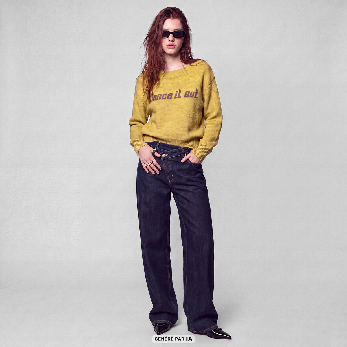 Pull col rond manches longues jaune clair