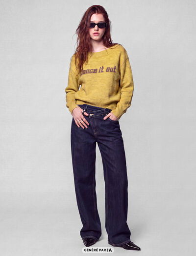 Pull col rond manches longues jaune clair