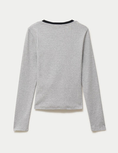 Top ajust&eacute; col v manches longues gris fonc&eacute;