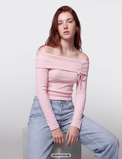 Top ajust&eacute; cropped manches longues rose clair