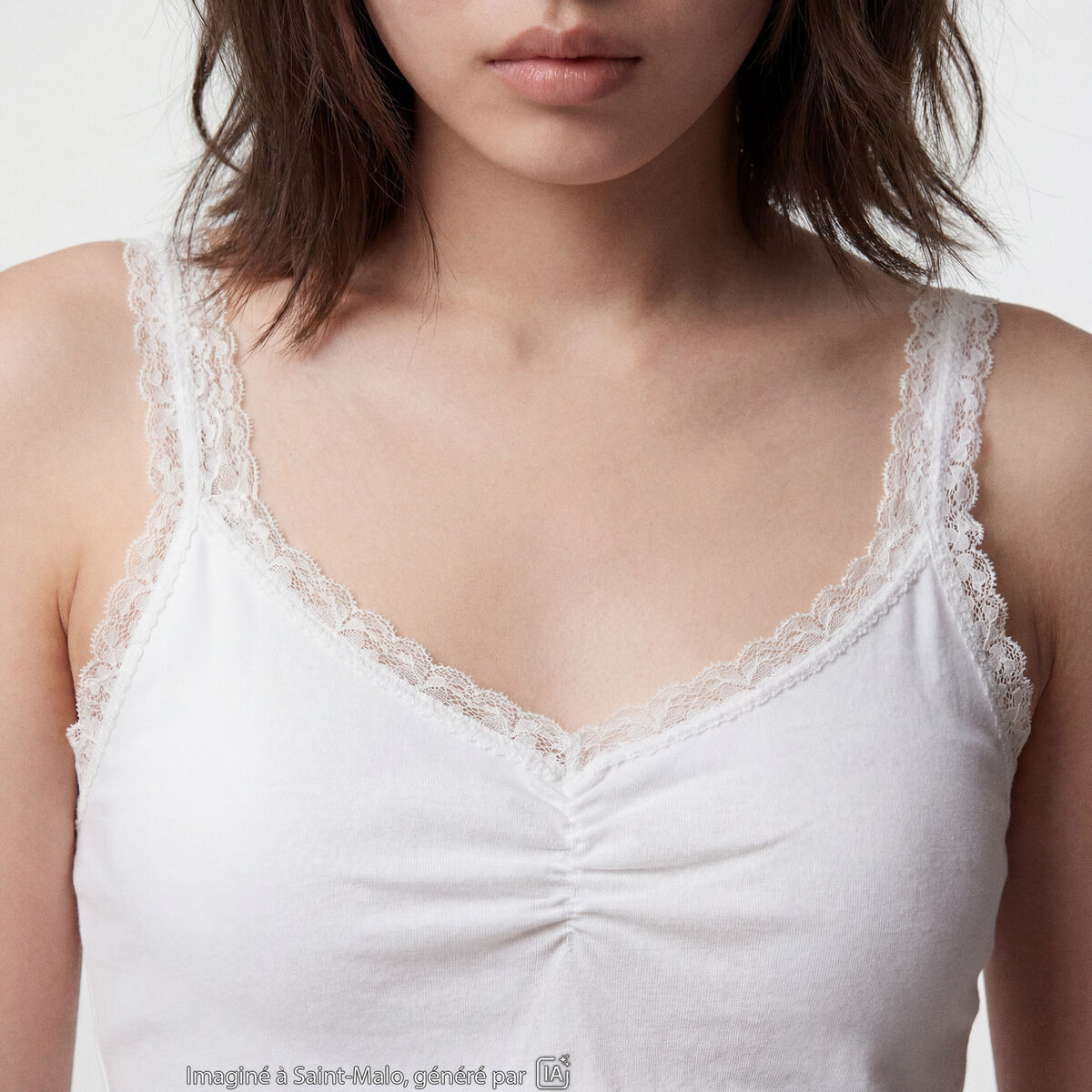 D&eacute;bardeur ajust&eacute; d&eacute;collet&eacute; dentelle blanc
