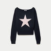 Pull col bateau manches longues strass bleu marine