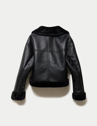 Blouson cropped similicuir noir