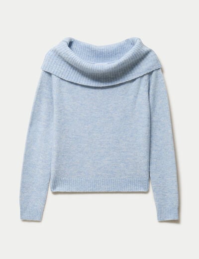 Pull col bardot manches longues bleu ciel