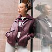 Veste oversize similicuir col biker bordeaux