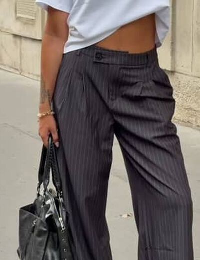 Pantalon coupe large taille standard gris anthracite