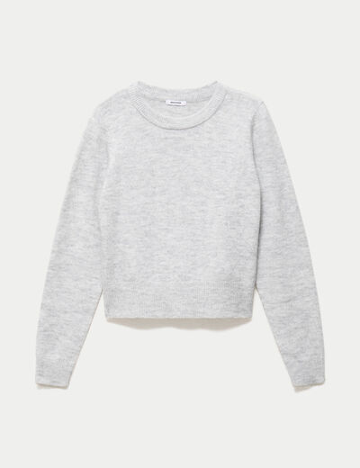 Pull col rond manches longues gris clair