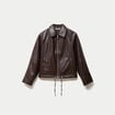 Blouson oversize court similicuir marron fonc&eacute;