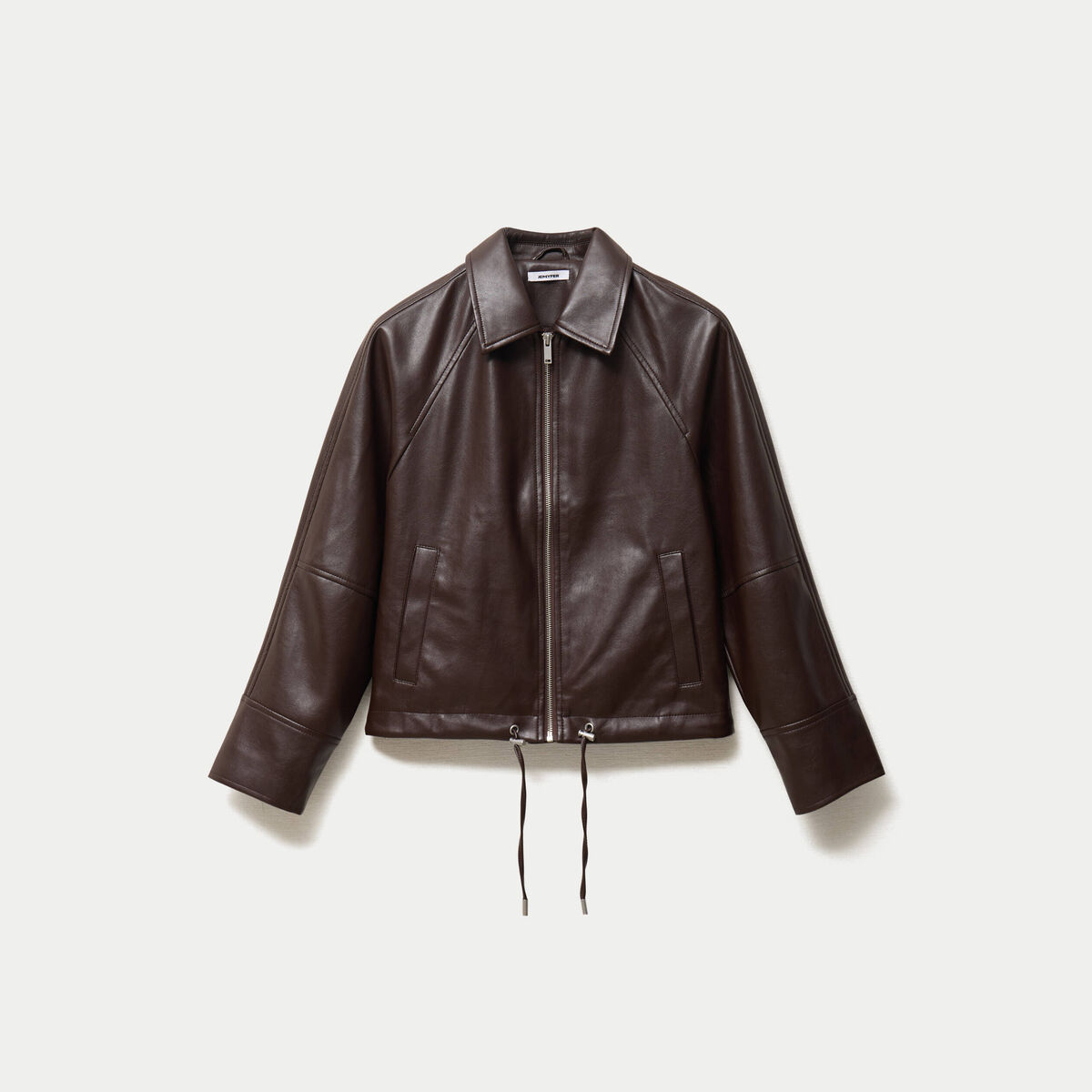Blouson oversize court similicuir marron fonc&eacute;