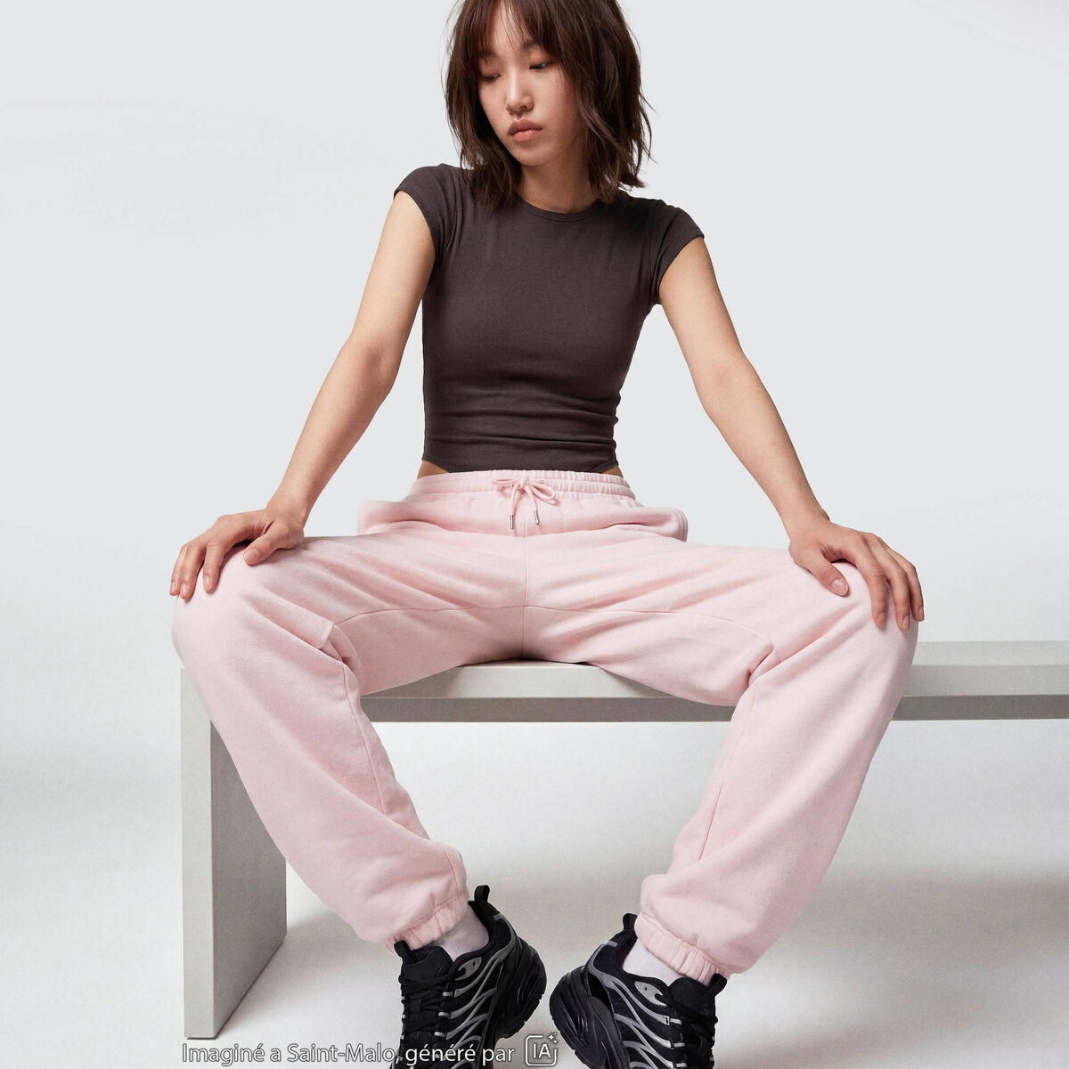 Jogging bas resserr&eacute; taille standard rose clair ado