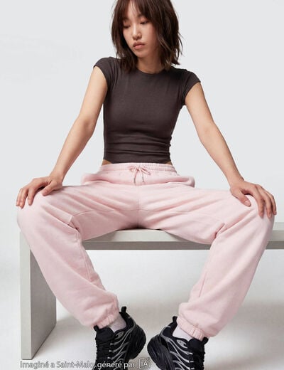 Jogging bas resserr&eacute; taille standard rose clair ado
