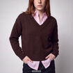 Pull ajust&eacute; d&eacute;collet&eacute; manches longues marron fonc&eacute;