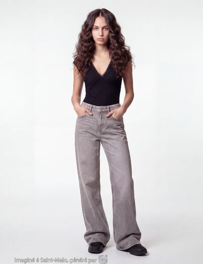 Jean Lenny wide leg taille standard denim gris