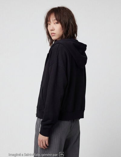 Sweat oversize court &agrave; capuche noir ado