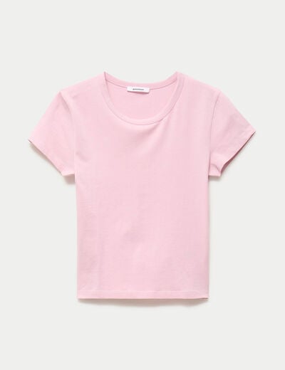 T-shirt ajust&eacute; col rond manches courtes rose ado