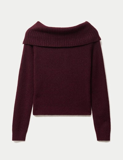 Pull col bardot manches longues bordeaux