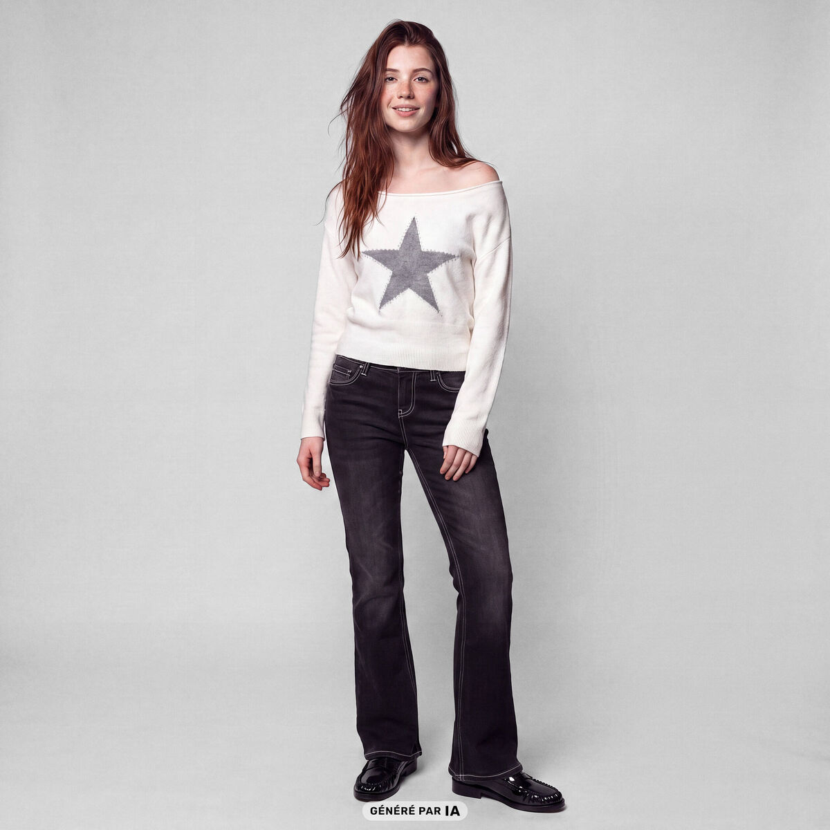Jean Zoe bootcut taille basse broderie denim noir