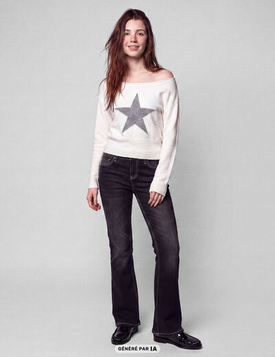 Jean Zoe bootcut taille basse broderie denim noir