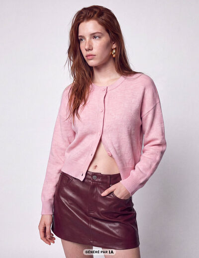 Gilet ajust&eacute; cropped manches longues rose