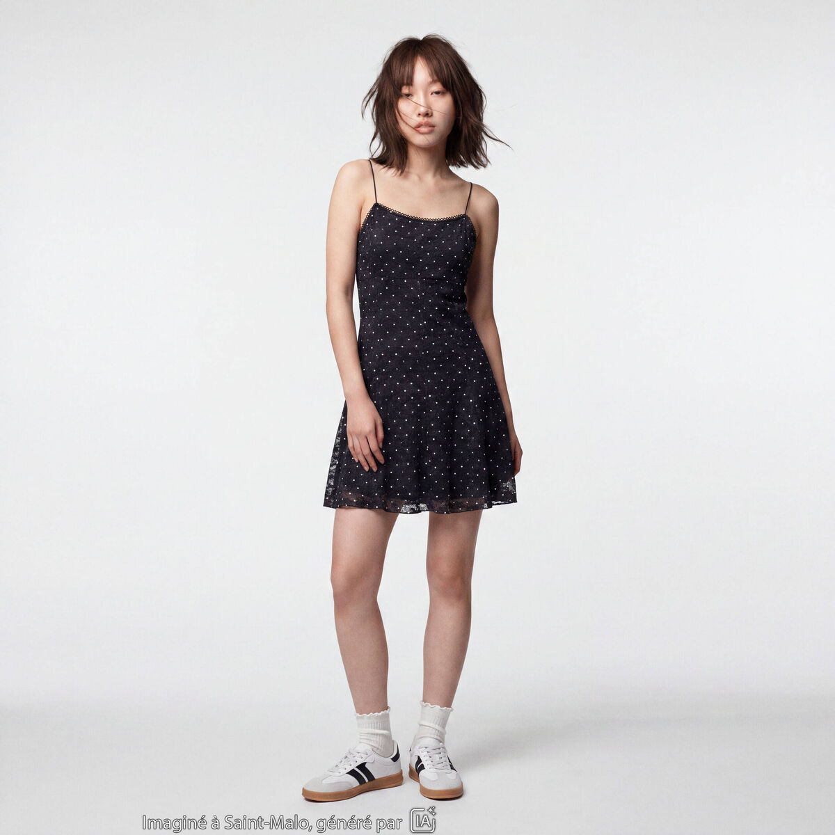 Robe fines bretelles col coeur dentelle noir