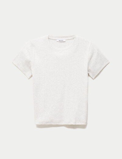 T-shirt ajust&eacute; col rond manches courtes blanc ado