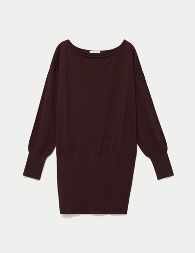 Robe pull col bateau manches longues marron fonc&eacute;