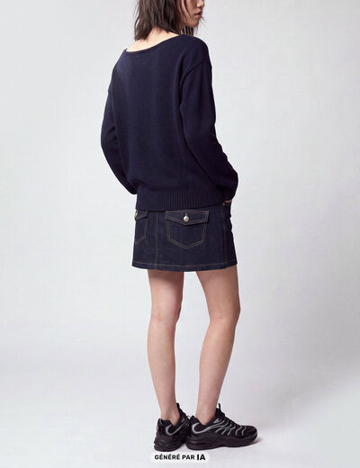 Pull col bateau manches longues bleu marine