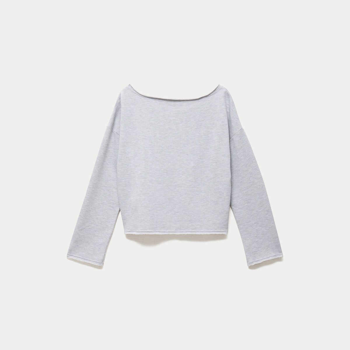 Sweat oversize cropped col bateau gris clair ado