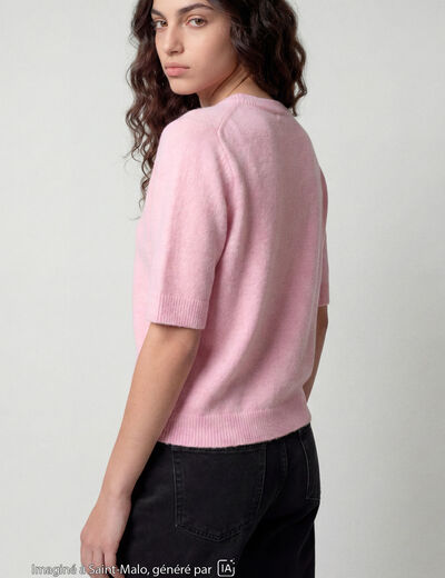 Pull col rond manches courtes rose