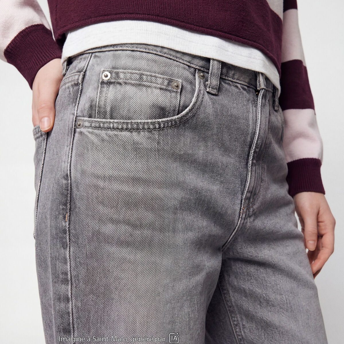 Jean Max baggy taille basse denim gris