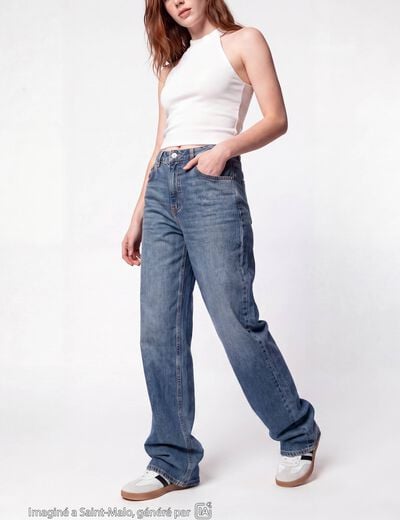 Jean regular taille haute denim double stone ado