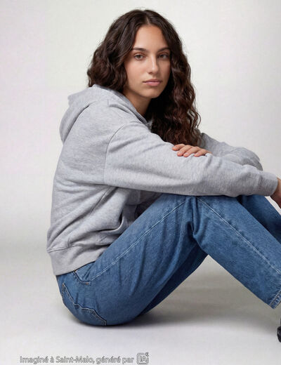 Sweat oversize court &agrave; capuche gris clair
