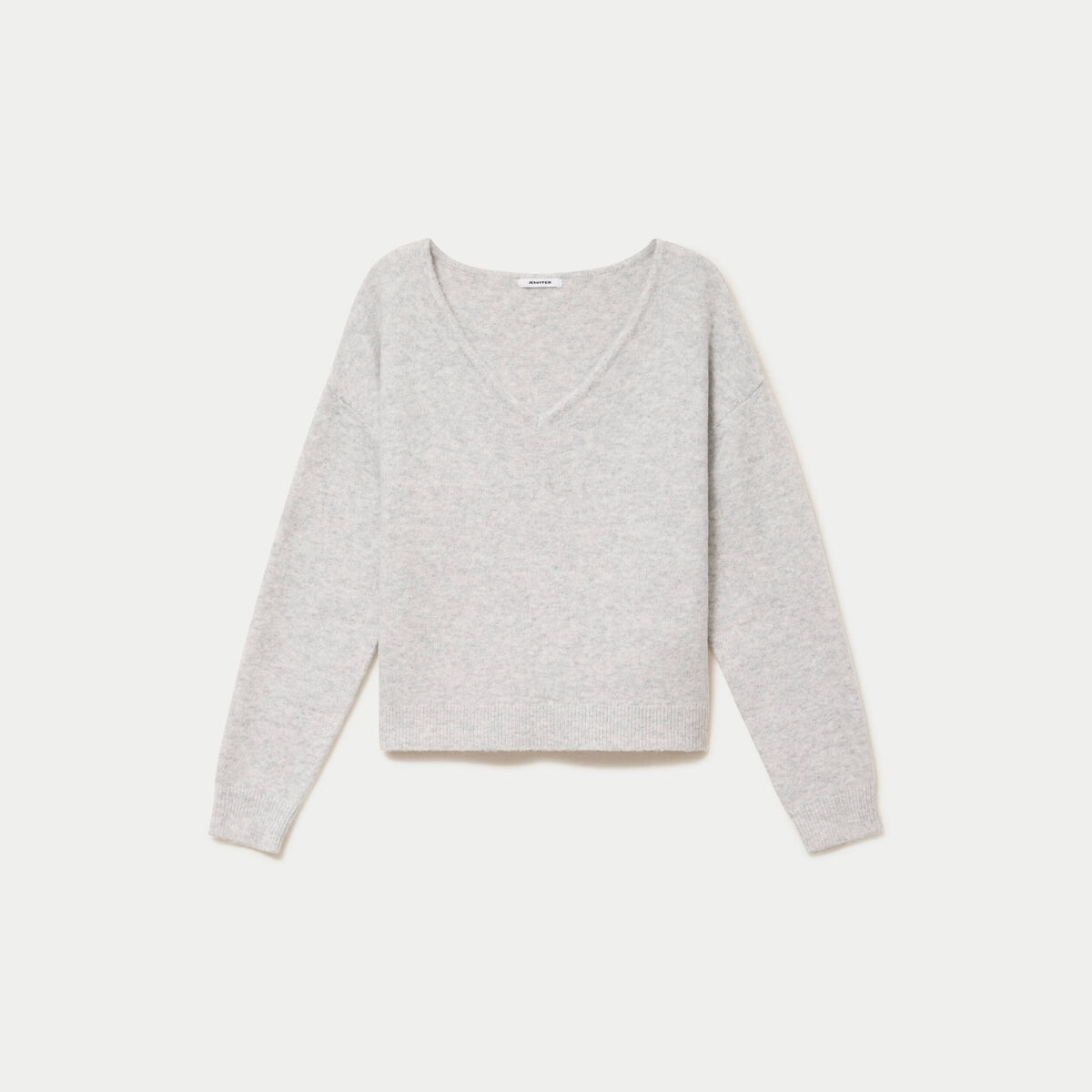 Pull col v manches longues gris clair