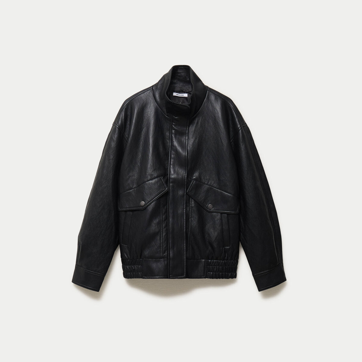 Veste oversize similicuir col biker noir