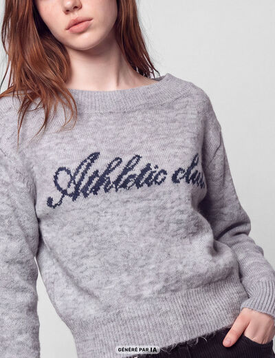 Pull col rond manches longues gris fonc&eacute;