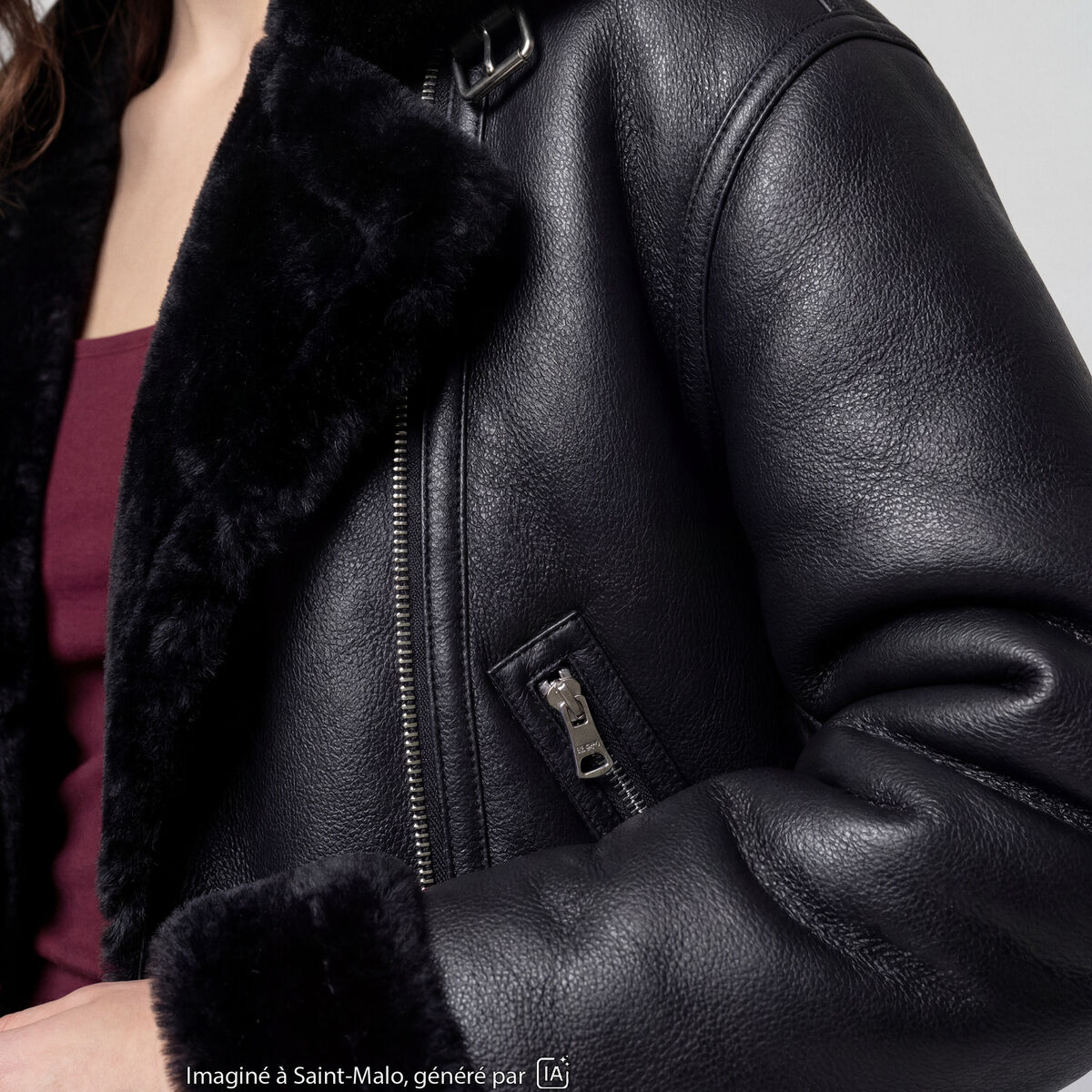 Blouson cropped similicuir noir