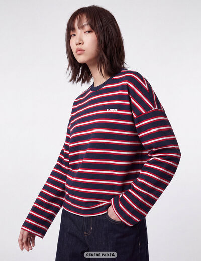 T-shirt manches longues bleu fonc&eacute;