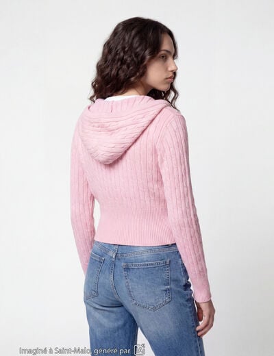 Gilet &agrave; capuche manches longues rose