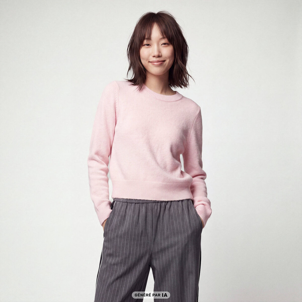 Pull col rond manches longues rose clair