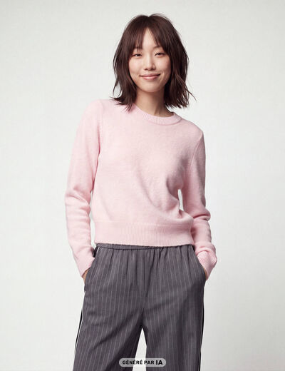 Pull col rond manches longues rose clair