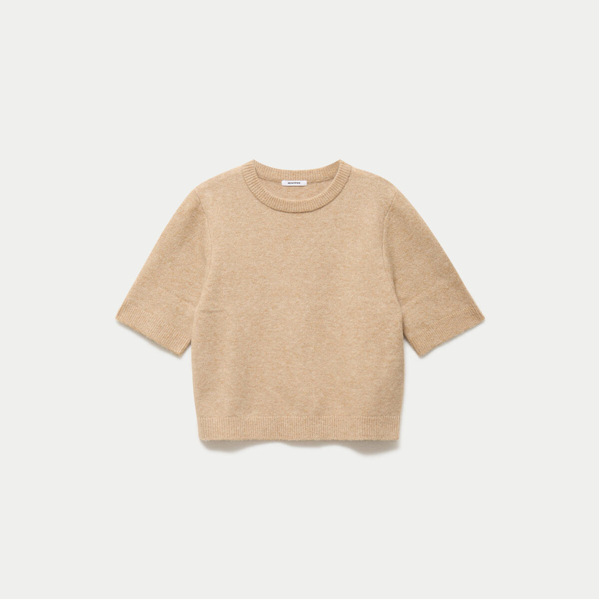 Pull col rond manches courtes beige