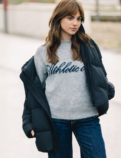 Pull col rond manches longues gris fonc&eacute;