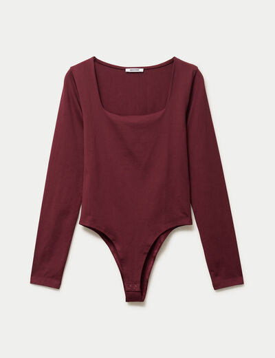 Body ajust&eacute; d&eacute;collet&eacute; manches longues bordeaux
