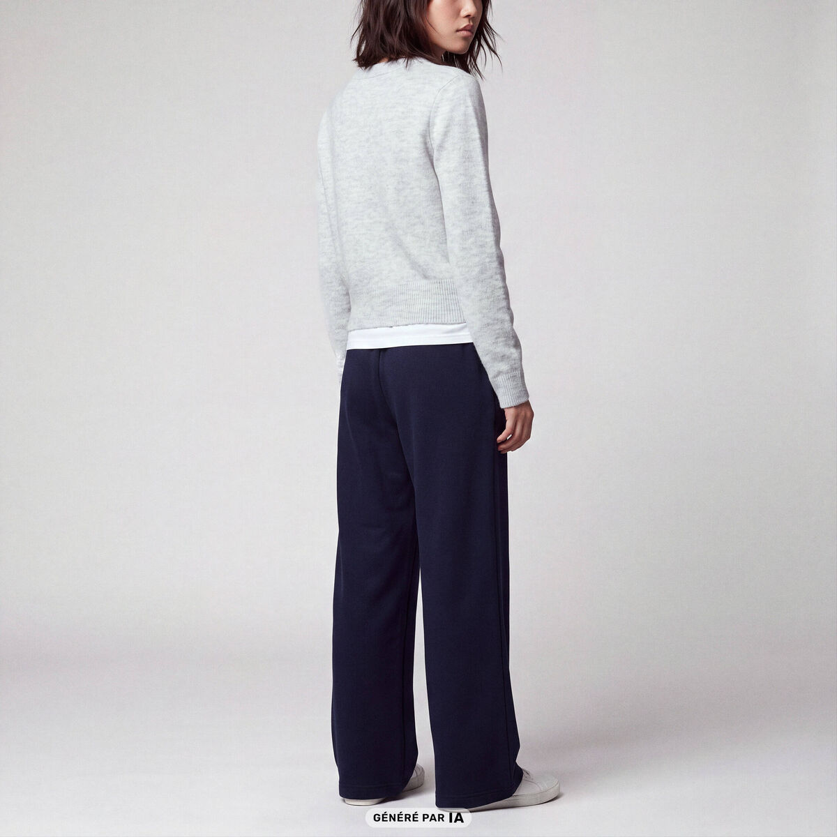 Pull col rond manches longues gris clair