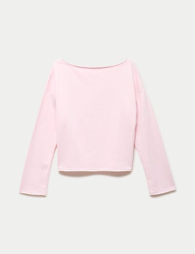 Sweat oversize cropped col bateau rose clair ado