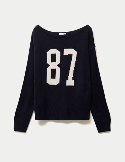 Pull col bateau manches longues bleu marine